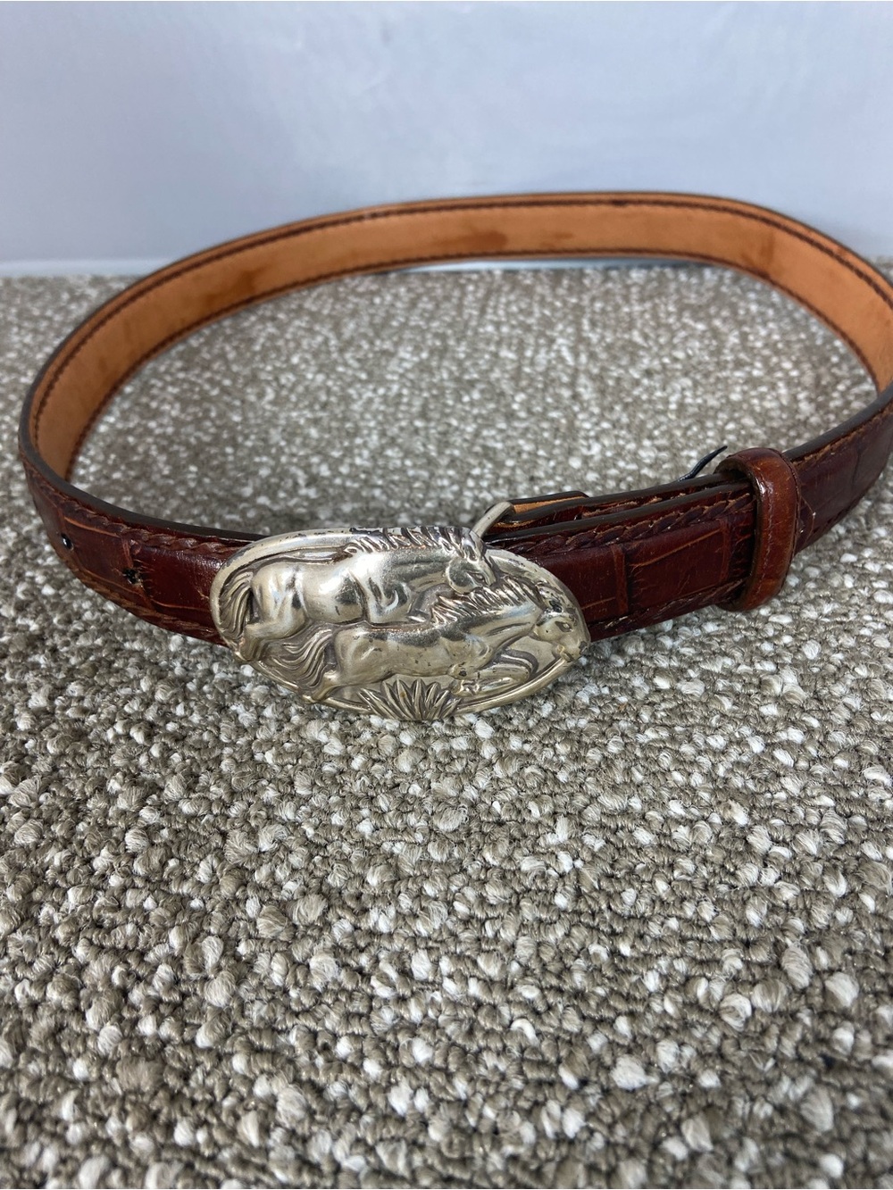 Brighton Brown Leather Belt with Ornate Silver Buckle